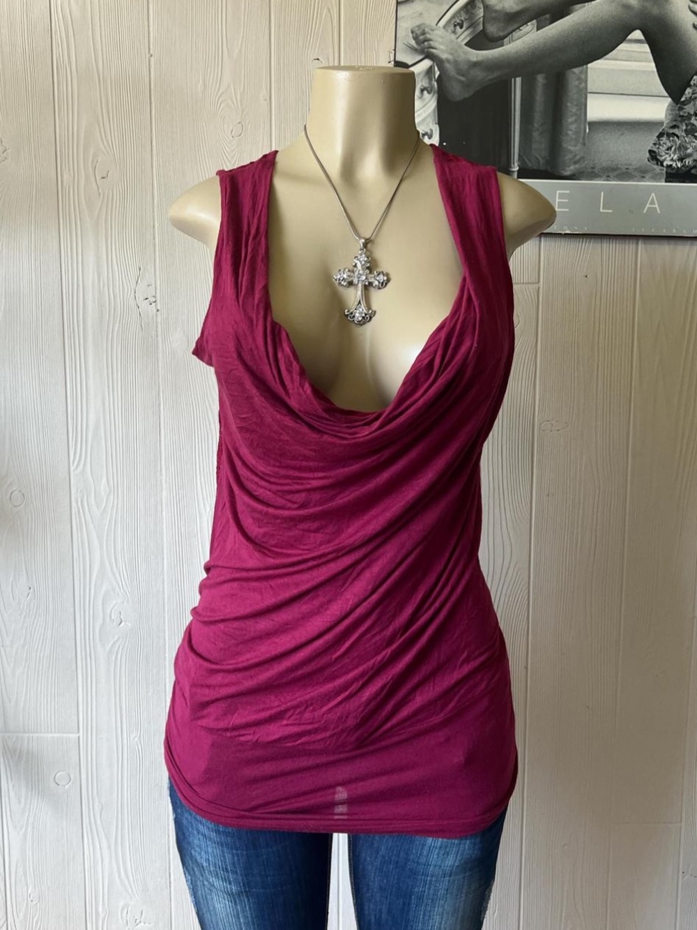 Streetwear Society Sleeveless Cowl Neck Tank Top - Berry Red
